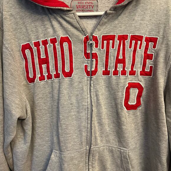🌰 Ohio State OSU Zip Up Hoodie Red Gray M Buckeyes Varsity - Picture 11 of 12